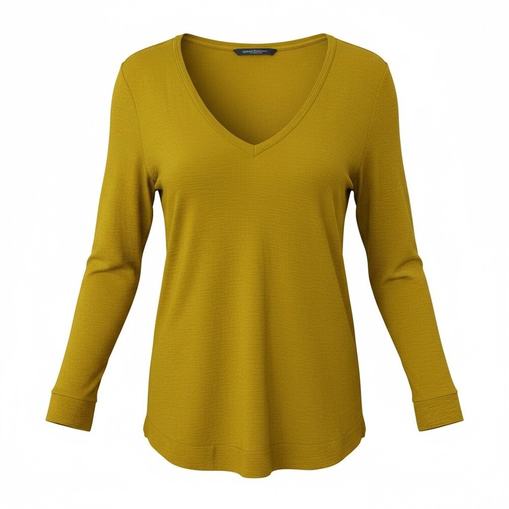 Adrianna Papell Mustard Longline Waffle Knit Top Y2K Boho